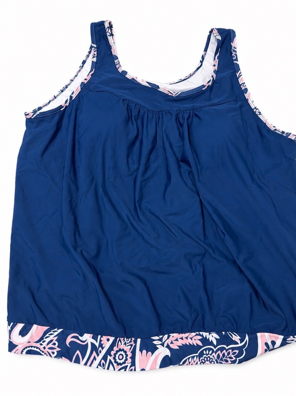 SHEIN Navy Plus-Size Tankini Top with Floral Trim - Picture 2 of 4